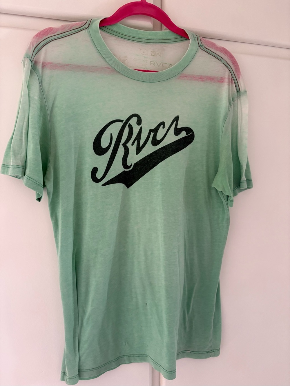 RVCA Men's Mint Green Crew Neck Graphic Tee with Black Logo